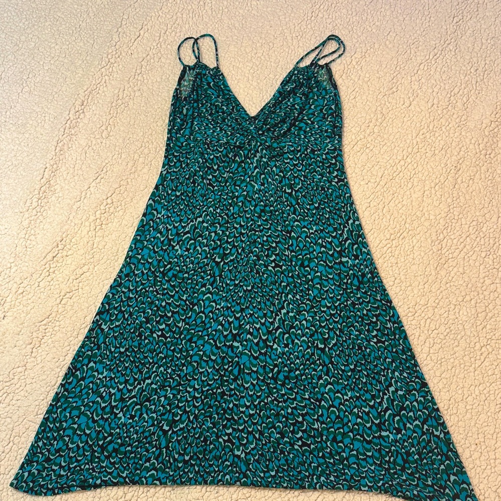 London Times Teal and Gray Patterned Dress